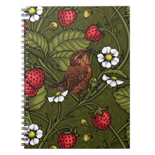 Caderno Espiral Cães e morangos em verde escuro