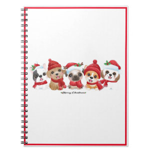 Caderno Espiral Cães em Santa Hats Feliz Natal