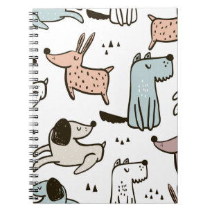 Caderno Espiral Cães infantis, desenhados à mão, padrão de tendênc