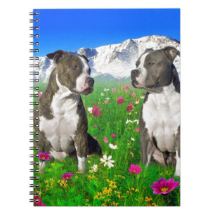 Caderno Espiral Cães rajados & azuis de Staffordshire & de pitbull