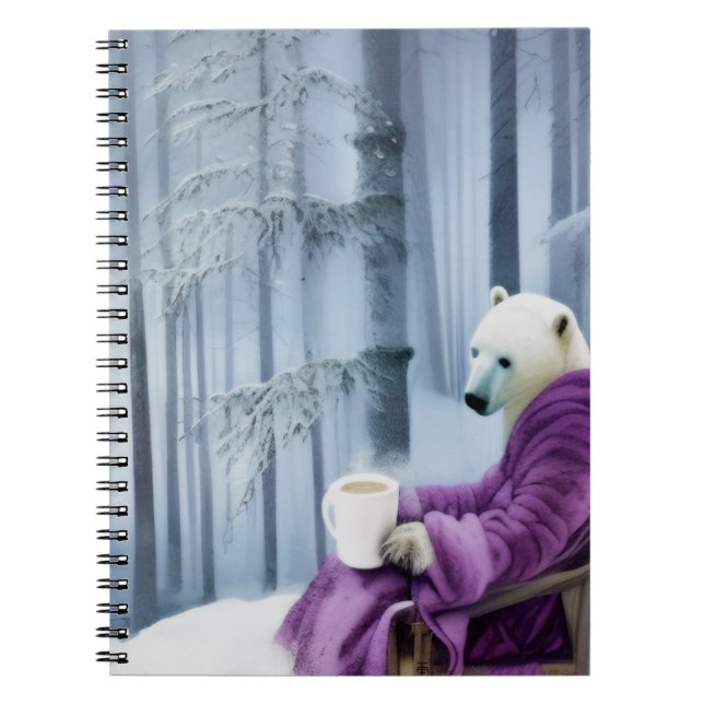 Caderno Espiral Café de Bebendo de Urso Polar (Frente)