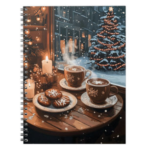 Caderno Espiral Café de inverno com cacau quente e biscoitos