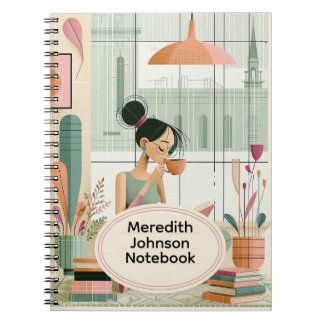 Caderno Espiral Café de Menina Livresca Aconchegante no Estilo Mod