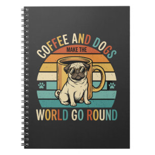 Caderno Espiral Café e Cães Pug Retro Amante