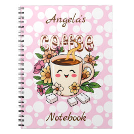 Caderno Espiral Café e Flores Kawaii, Retro, Cute Personalizados
