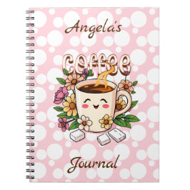 Caderno Espiral Café e Flores Kawaii, Retro, Cute Personalizados