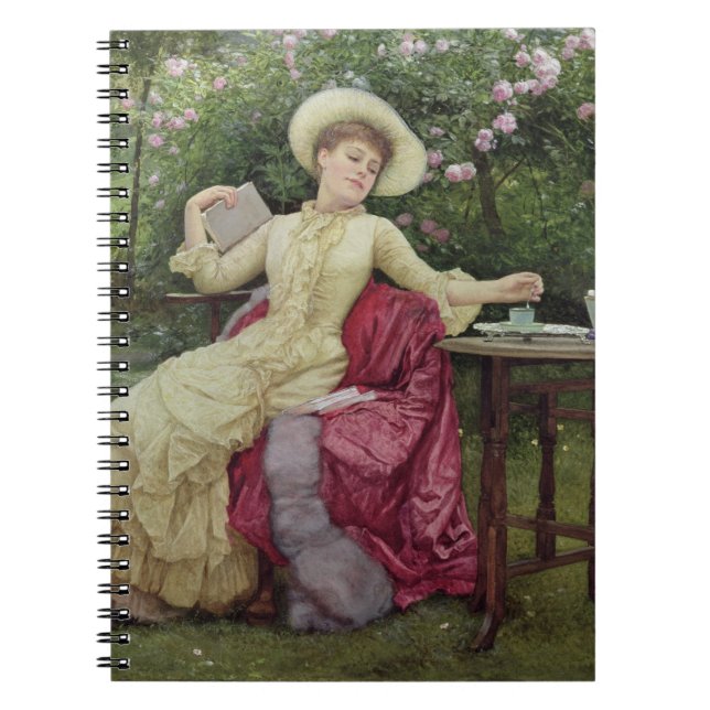 Caderno Espiral Café e leitura do bebendo no jardim (w/c sobre (Frente)