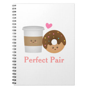 Caderno Espiral Café Kawaii e Donut apaixonados, Par Perfeito