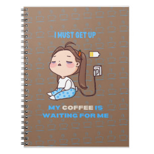 Caderno Espiral Café Menina Sonolenta Em Segundo Plano Castanho