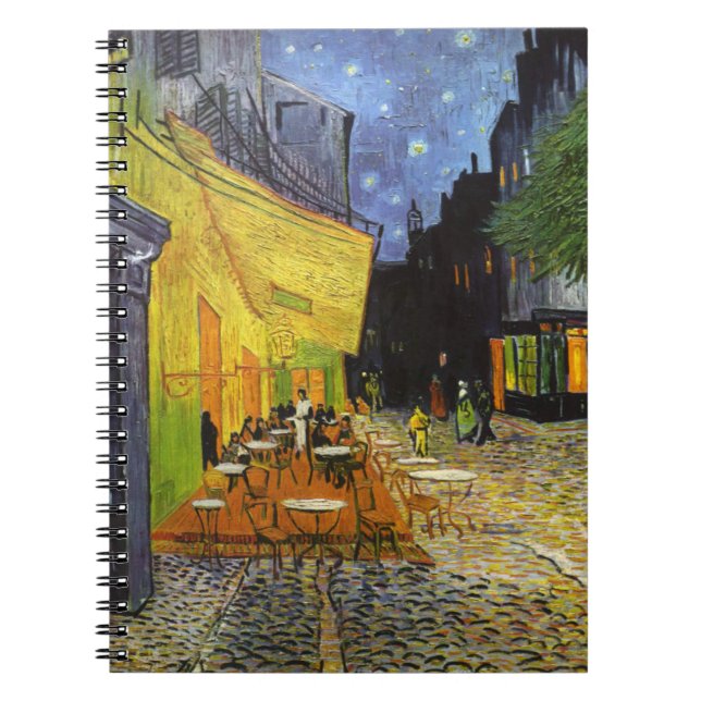 Caderno Espiral Café Terrace à noite por van Gogh (Frente)