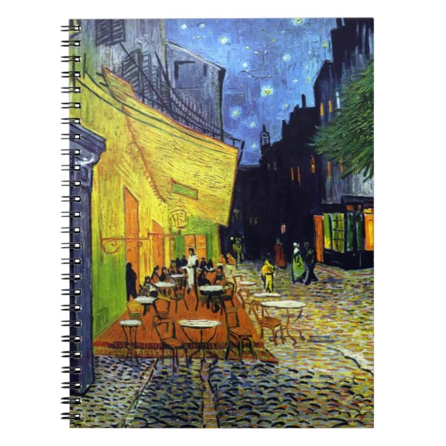 Caderno Espiral Café Terrace à noite por Vincent Van Gogh (Frente)