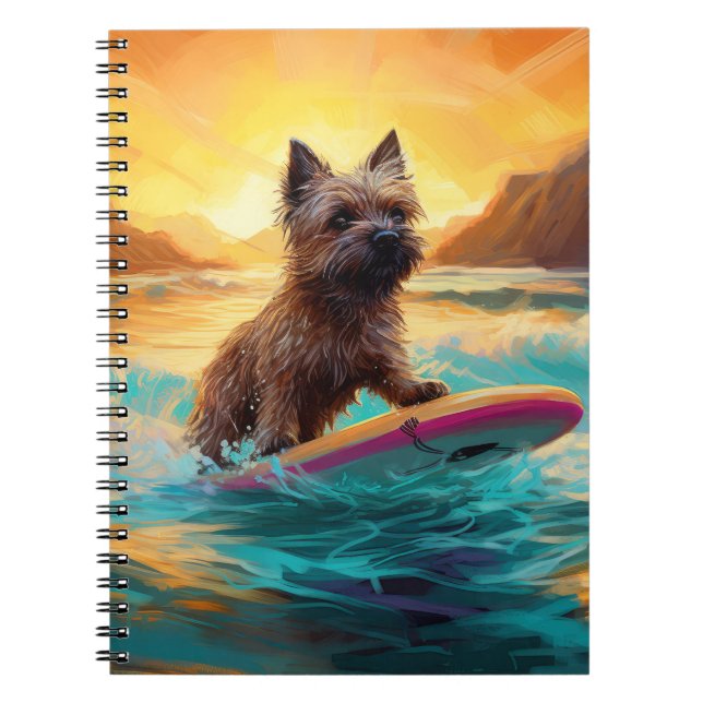 Caderno Espiral Cairn Terrier Beach Surfing Painting (Frente)