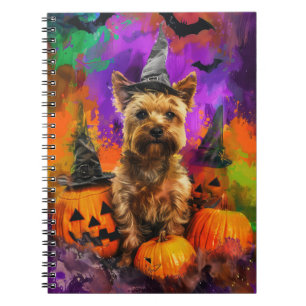 Caderno Espiral Cairn Terrier Cão Assustador Dia das Bruxas Abóbor