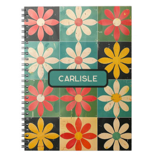 Caderno Espiral Caixa de Flores do Groovy Retro Padrão Margarida A