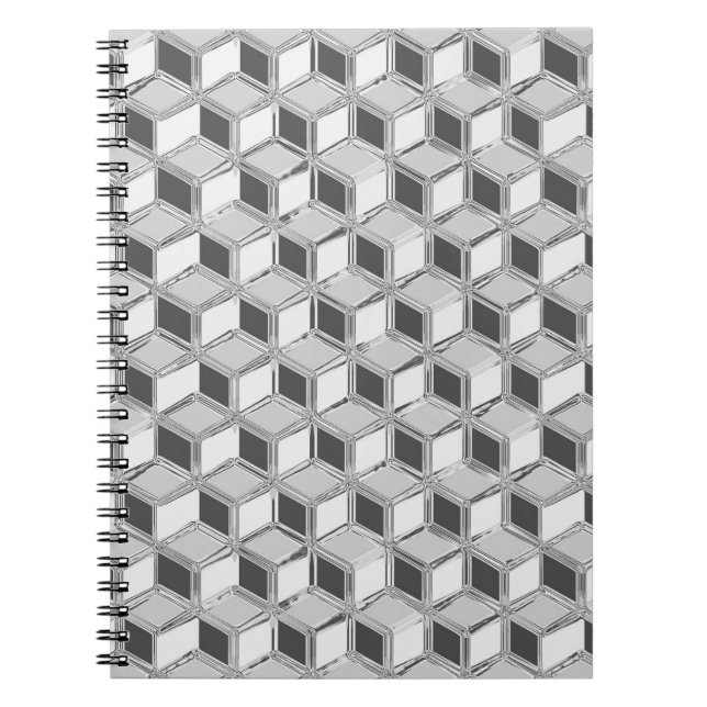 Caderno Espiral Caixas 3d cromo - cinzas prateadas (Frente)