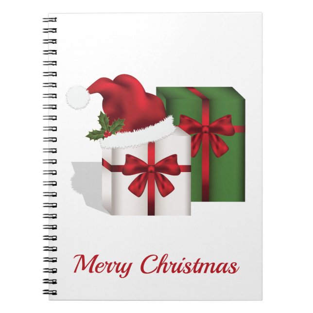 Caderno Espiral Caixas De Presente Brancas E Verdes Com Um Chapéu  (Frente)