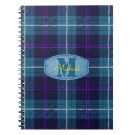 Caderno Espiral Calça Azul Celadon Xadrez Tartan Monograma Script