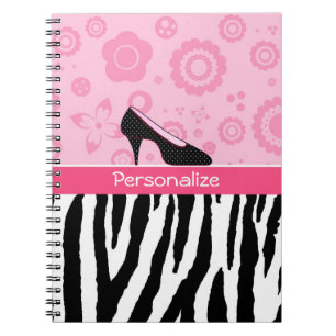 Caderno Espiral Calçados cor-de-rosa femininos da zebra na moda