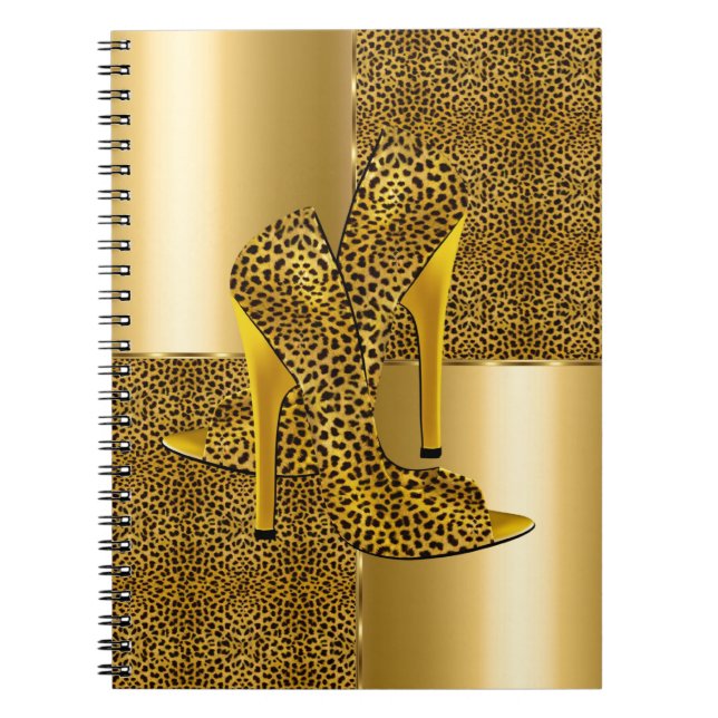 Caderno Espiral Calçados de alto salto do leopardo Dourado Elegant (Frente)
