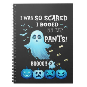 Caderno Espiral Calças Vaiadas Fantasma de Halloween Abóboras Azui