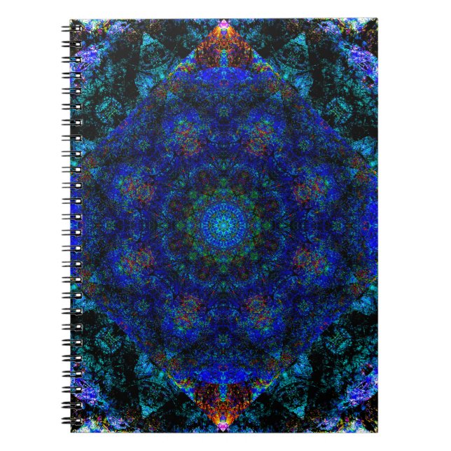 Caderno Espiral Caleidoscópio Azul-Boêmico, (Frente)