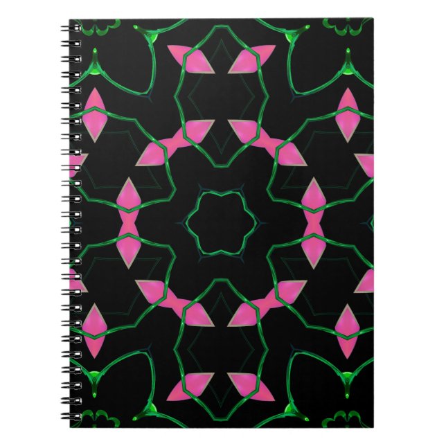Caderno Espiral Caleidoscópio de Esmeralda e Rosa  (Frente)