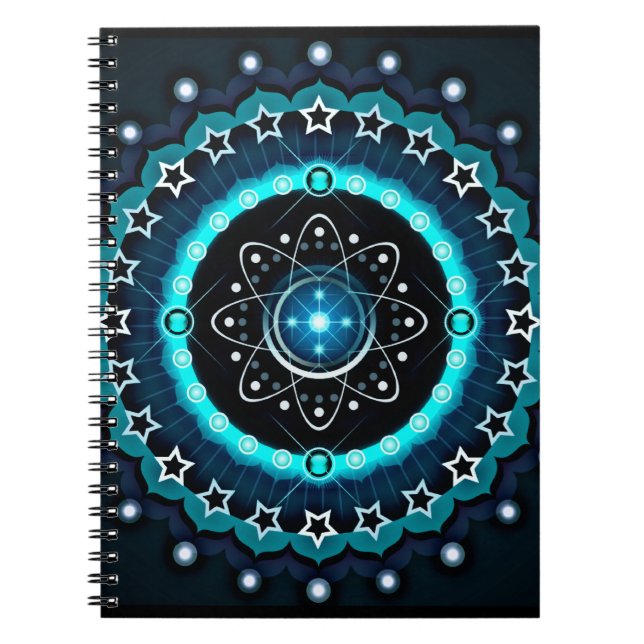 Caderno Espiral Caleidoscópio Mandala com fundo preto (Frente)