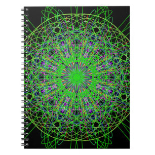 Caderno Espiral Caleidoscópio Negro Verde - Arte Mandala
