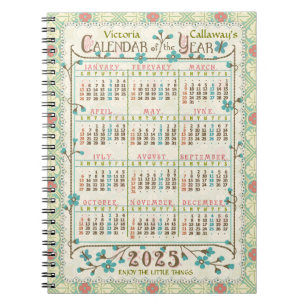 Caderno Espiral Calendário do Ano de 2025 Arte Nova Vitoriana Pe