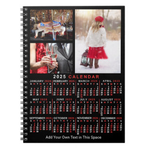 Caderno Espiral Calendário Mensal de 2025 Anos Preto Personalizado