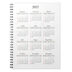 Caderno Espiral Calendário Minimalista Preto 2027 Qualquer cor d