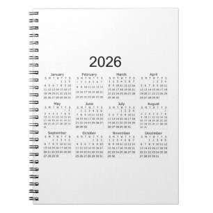 Caderno Espiral Calendário Minimalista Simples 2026