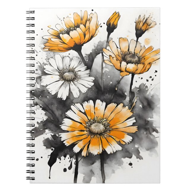 Caderno Espiral Calêndula - Flores aquarela (Frente)