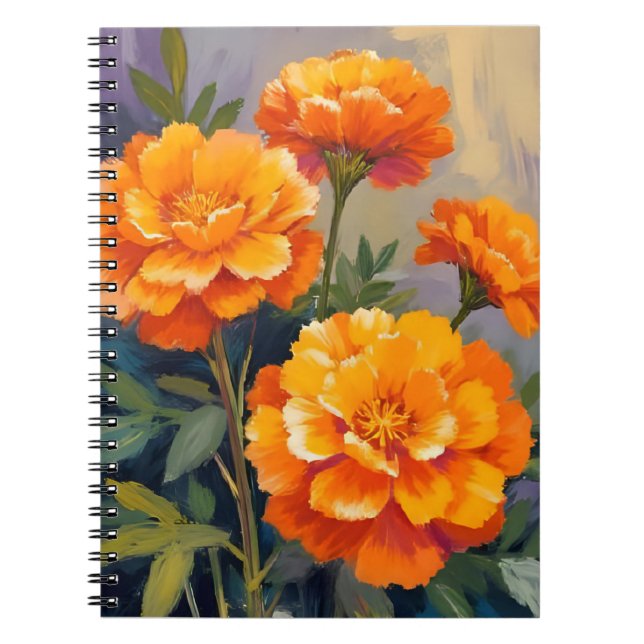 Caderno Espiral Calêndulas Douradas | Flores Florais Aquarela (Frente)