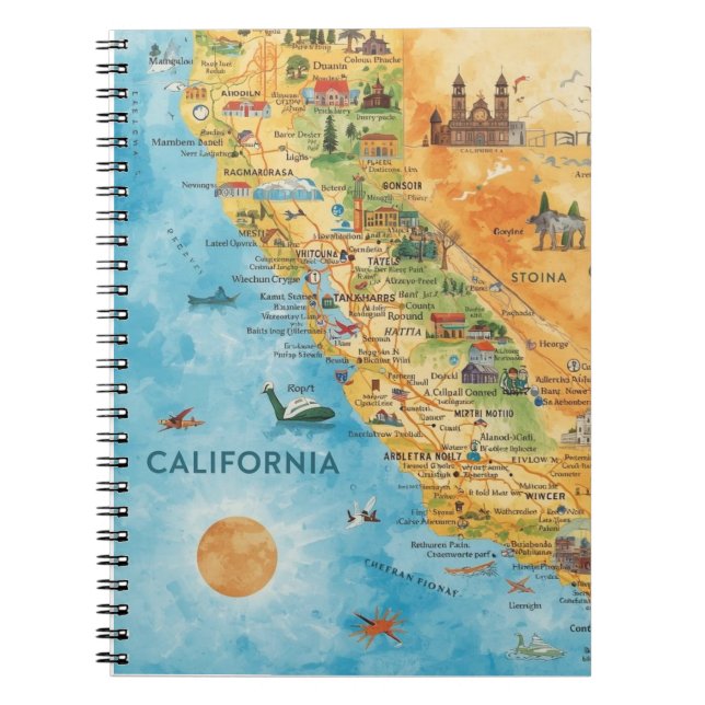 Caderno Espiral California Illustrated Watercolor Map Art (Frente)