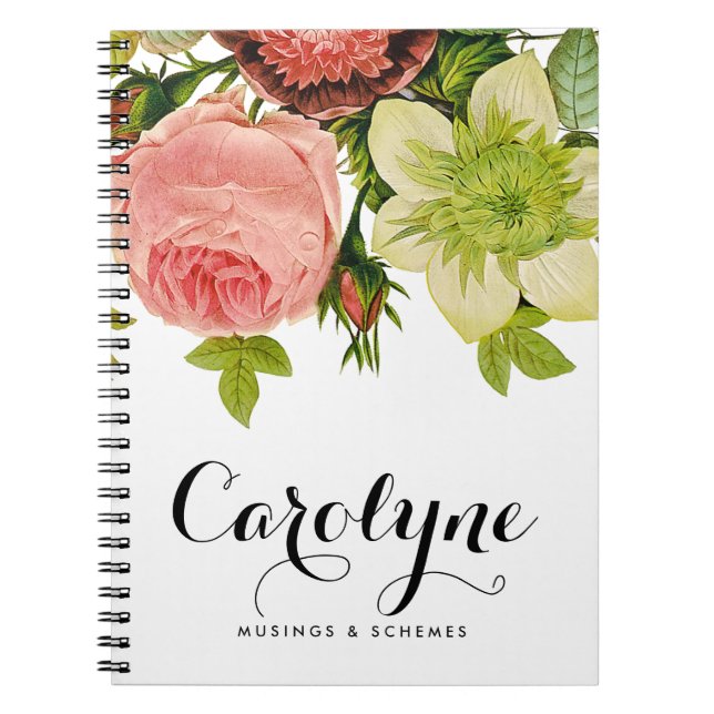 Caderno Espiral Caligrafia das Flores Botânicas Vintage Personaliz (Frente)