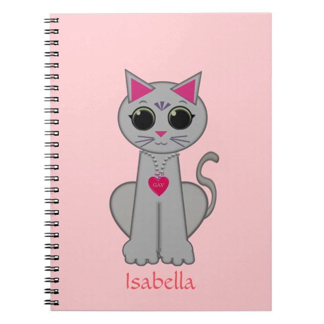 Caderno Espiral Caligrafia de Gato e Nome de Cinza Cóctil a Rosa (Frente)