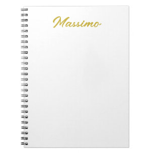 Caderno Espiral Caligrafia Elegante Dourado Branco Simples Nome