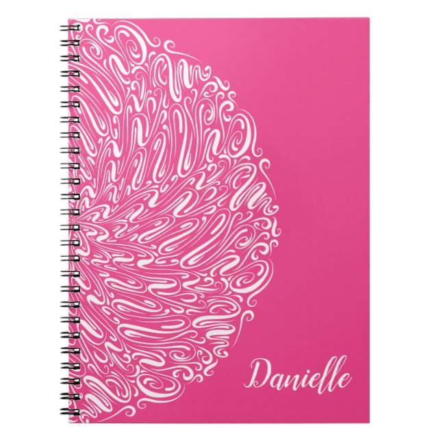 Caderno Espiral Caligrafia Elegante Rosa Quente (Frente)