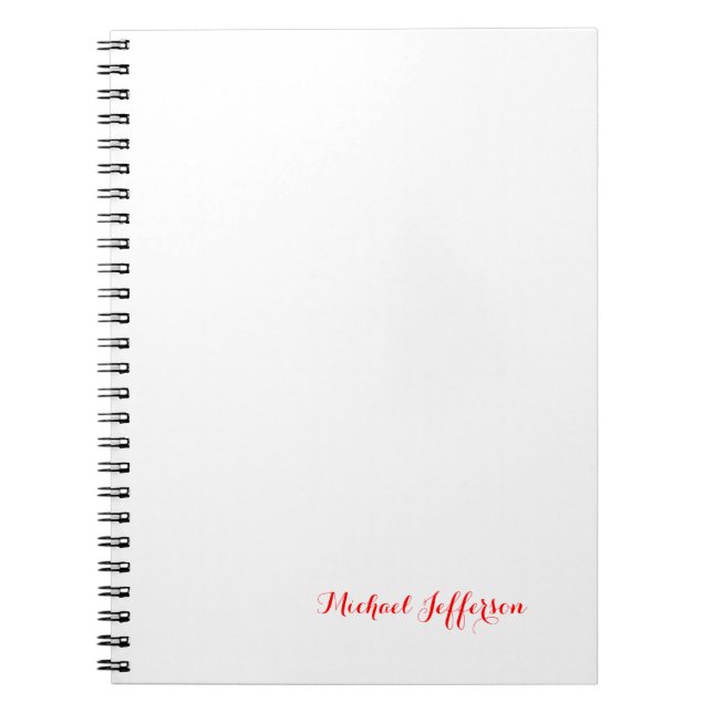 Caderno Espiral Caligrafia Elegante Simples Plano Branco Vermelho (Frente)