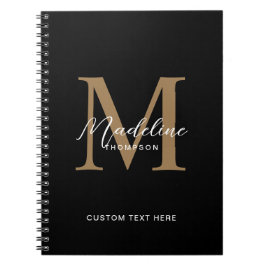 Caderno Espiral Caligrafia Preta Dourada Monograma Mínima