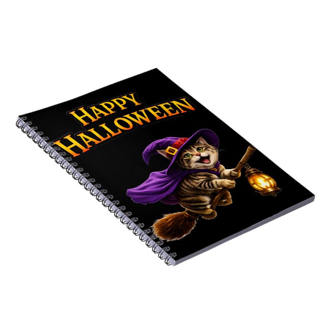 Caderno Espiral Call tabby witch kitten whimsical happy Halloween (Lado Direito)