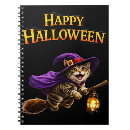 Caderno Espiral Call tabby witch kitten whimsical happy Halloween