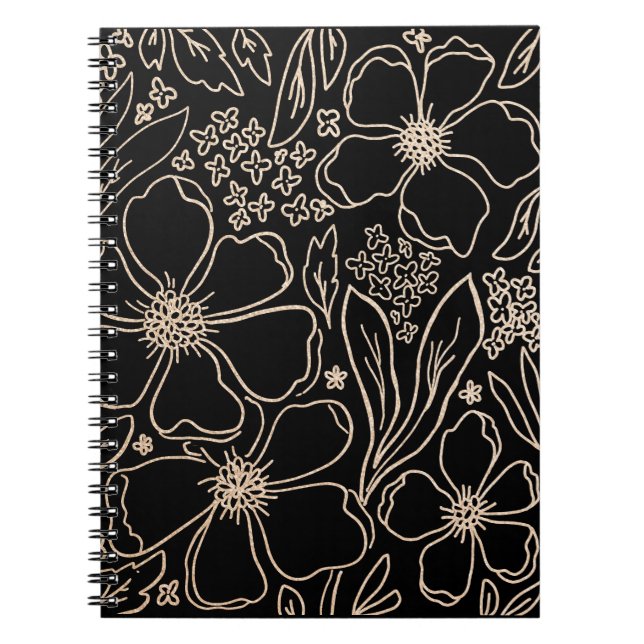 Caderno Espiral Cama de ar iPad do padrão da flor da linha do ouro (Frente)