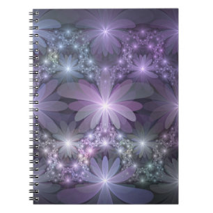 Caderno Espiral Cama de Flores Arte de Fractal Abstrato Brilhante 