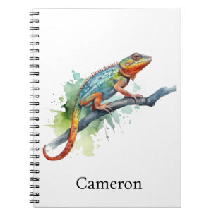 Caderno Espiral camaleão em uma aquarela ramificada, personalizáve