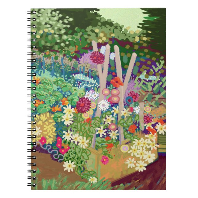 Caderno Espiral Camas de flores, impressão de jardim de algodão (Frente)
