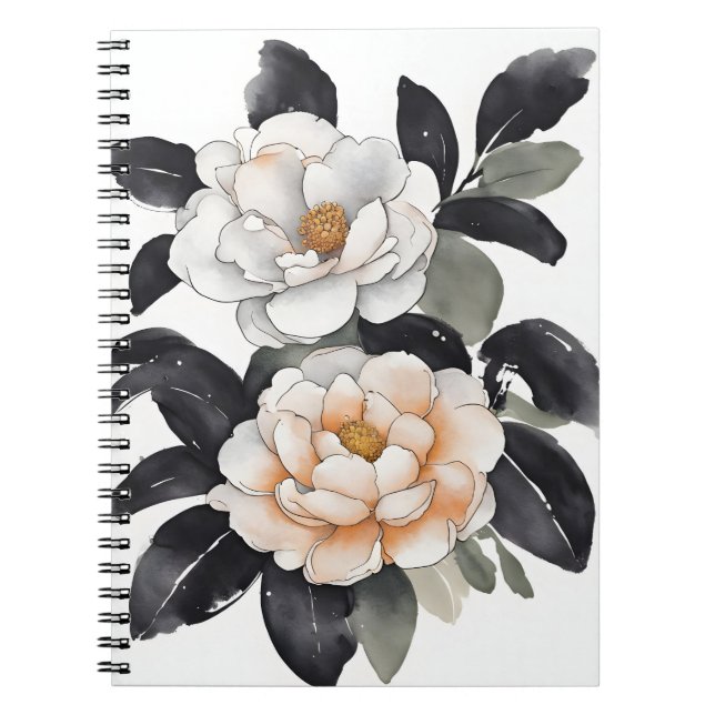 Caderno Espiral Camélia - Flores aquarela (Frente)