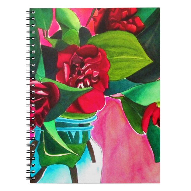 Caderno Espiral Camélias vermelhas com verde (Frente)