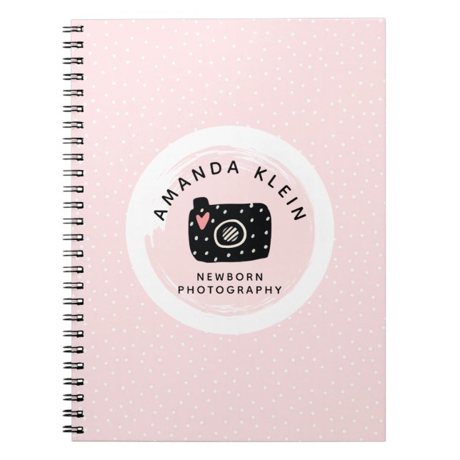 Caderno Espiral Câmera de Fotógrafo Mínima e Bonita Preta e Rosa (Frente)